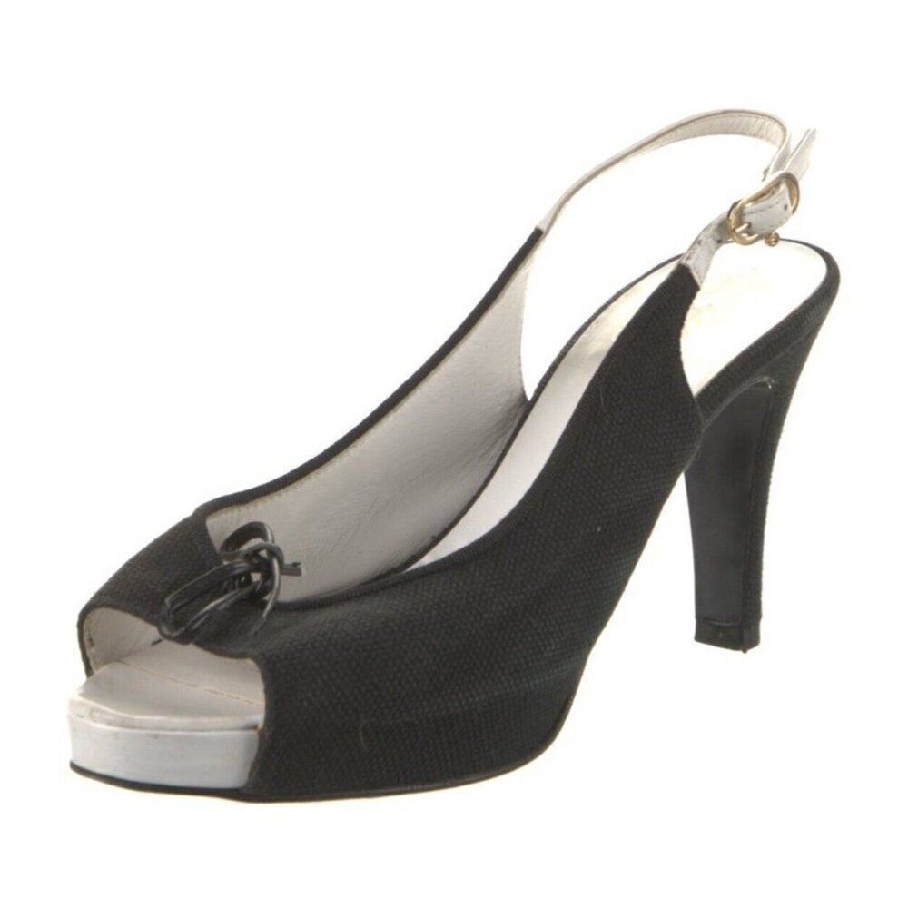 CHANEL Black and White Slingback Heels